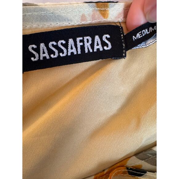 Sassafras Yellow Floral Organza One Shoulder Dress Medium - Picture 4 of 6